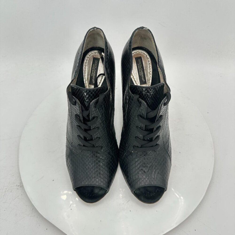 Dolce Gabbana Women Size EU 38.5 US 8.5 Black Snakeskin Leather Block High Heel - Picture 3 of 10